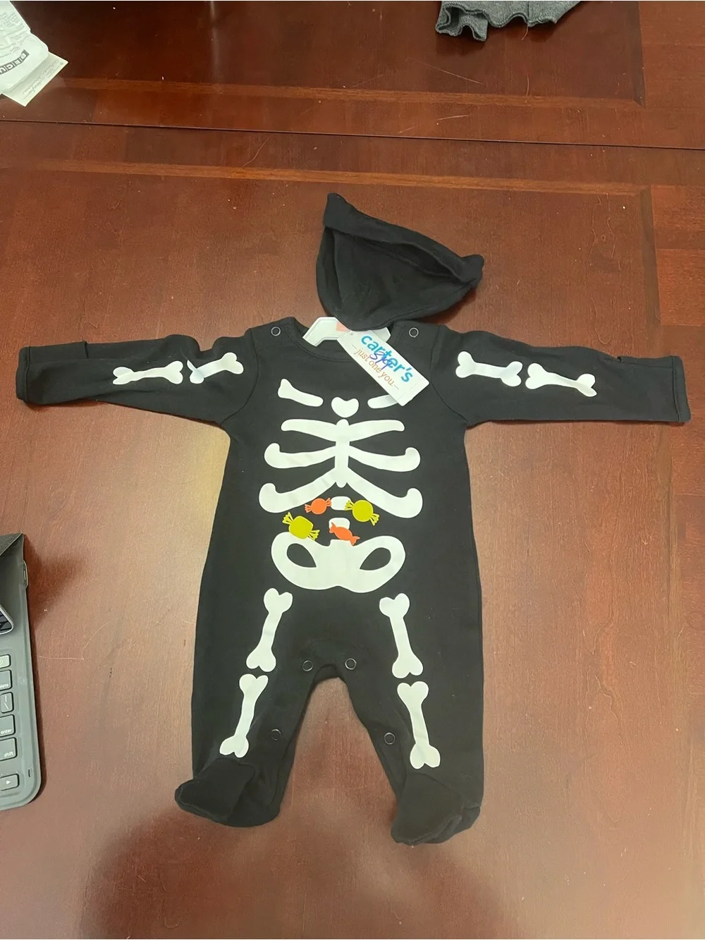 Carter's Black Baby Skeleton One-Piece with Hat